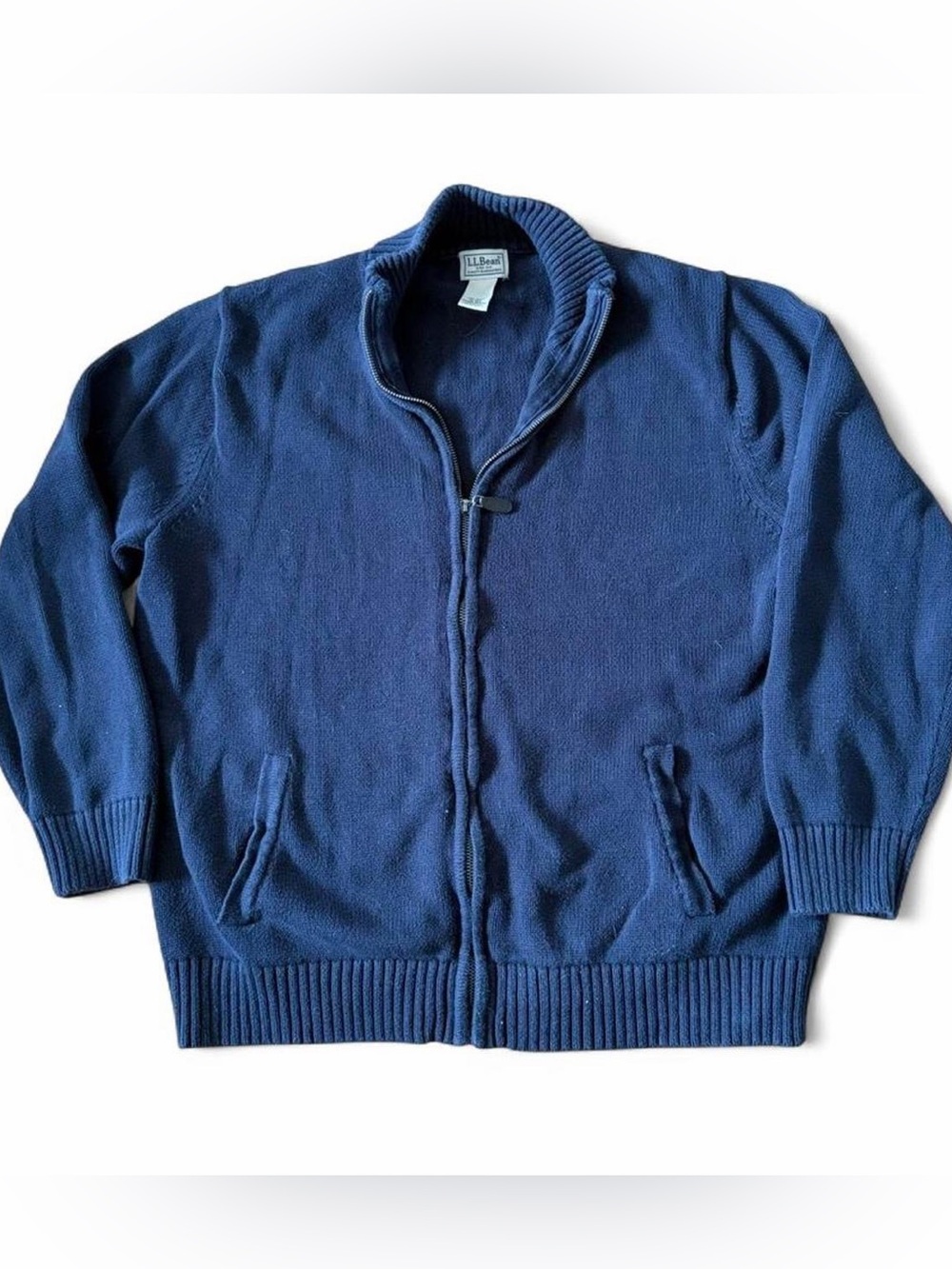 L.L. Bean Navy blue full zip up warm classic sweater sweatshirt Sz XL